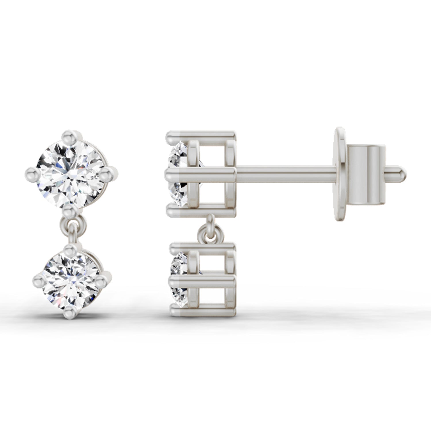 0.53 Carat Round Dangle Earrings 14K - White Gold