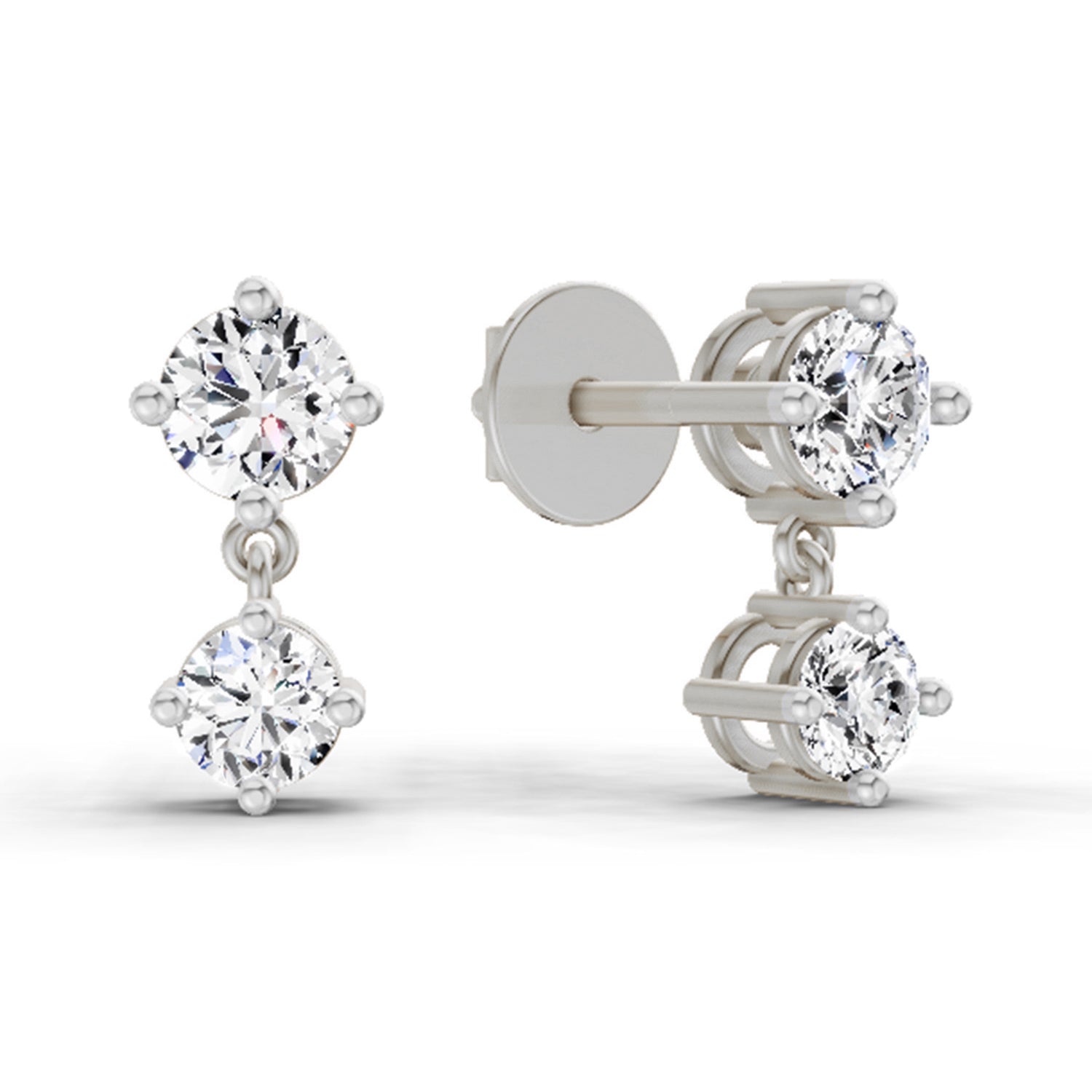 0.53 Carat Round Dangle Earrings 14K - White Gold