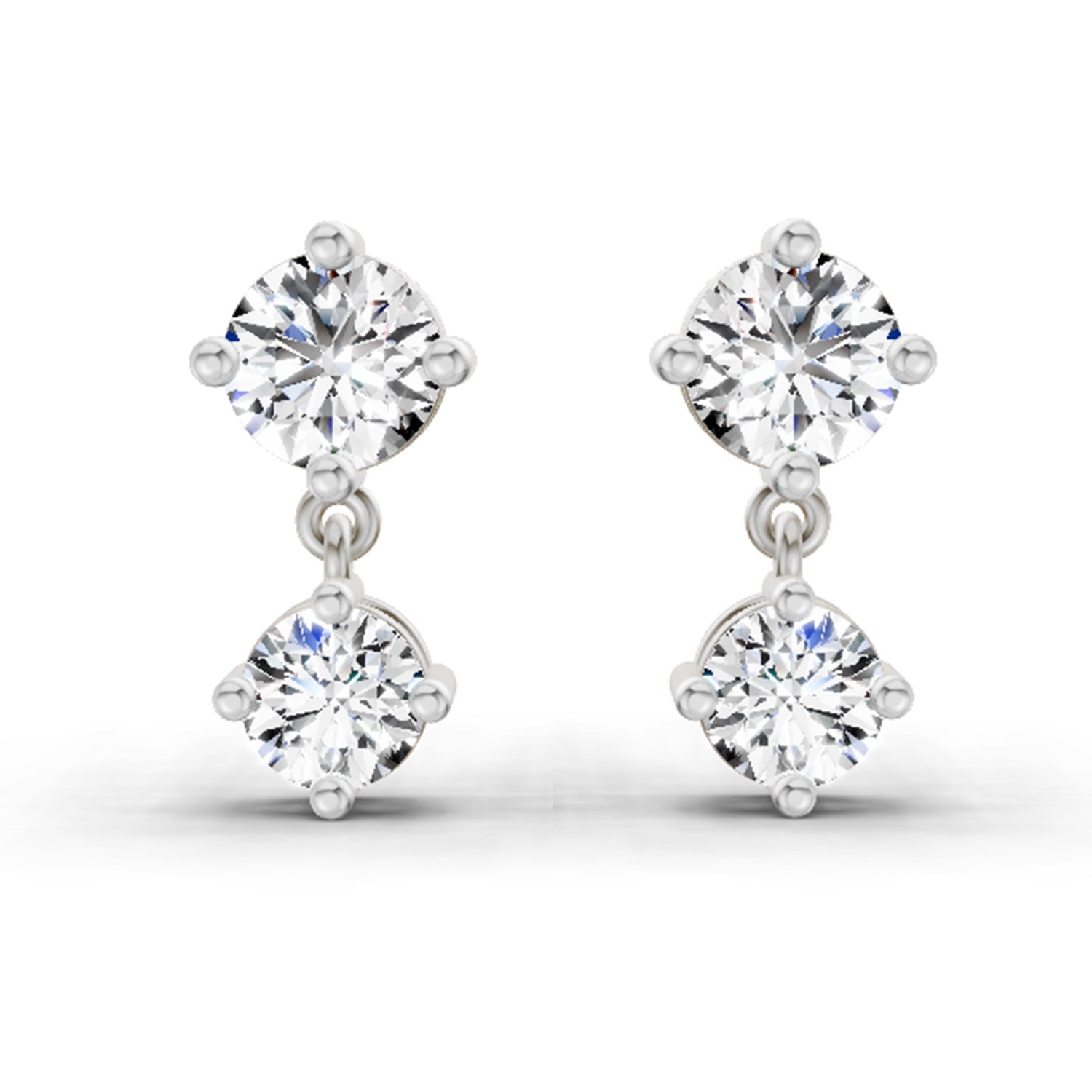 0.53 Carat Round Dangle Earrings 14K - White Gold