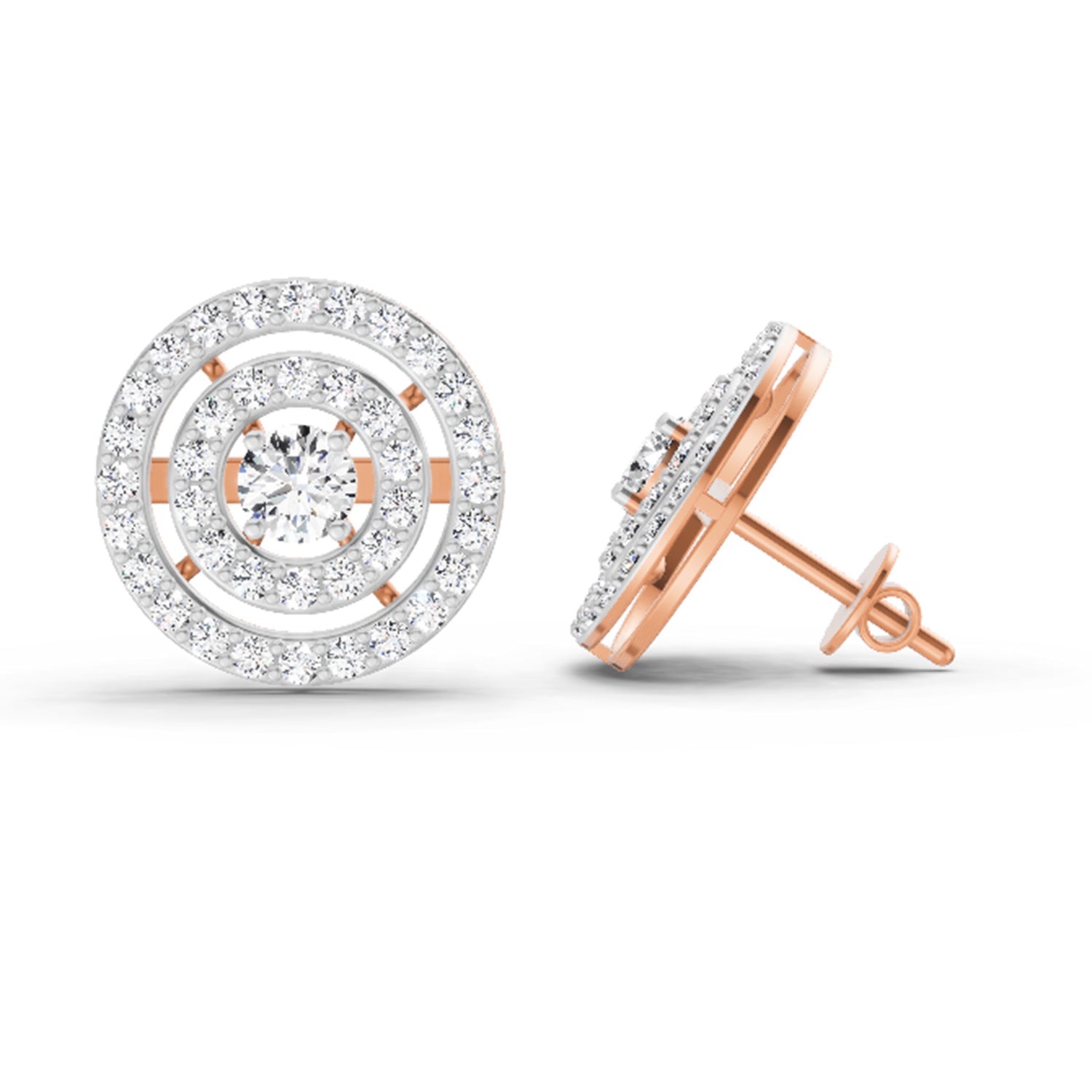 1.41 Carat Round Halo Stud Earrings 14K - Rose Gold