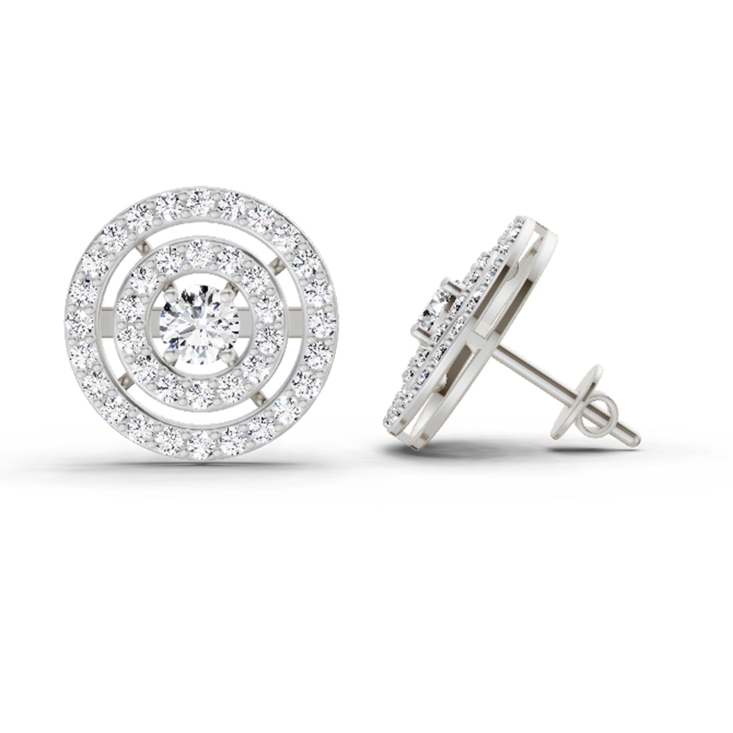 1.41 Carat Round Halo Stud Earrings 14K - White Gold
