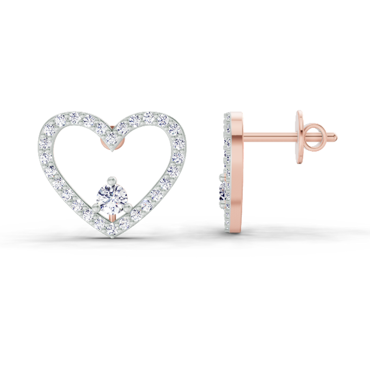 0.66 Carat Heart Halo Stud Earrings 14K - Rose Gold