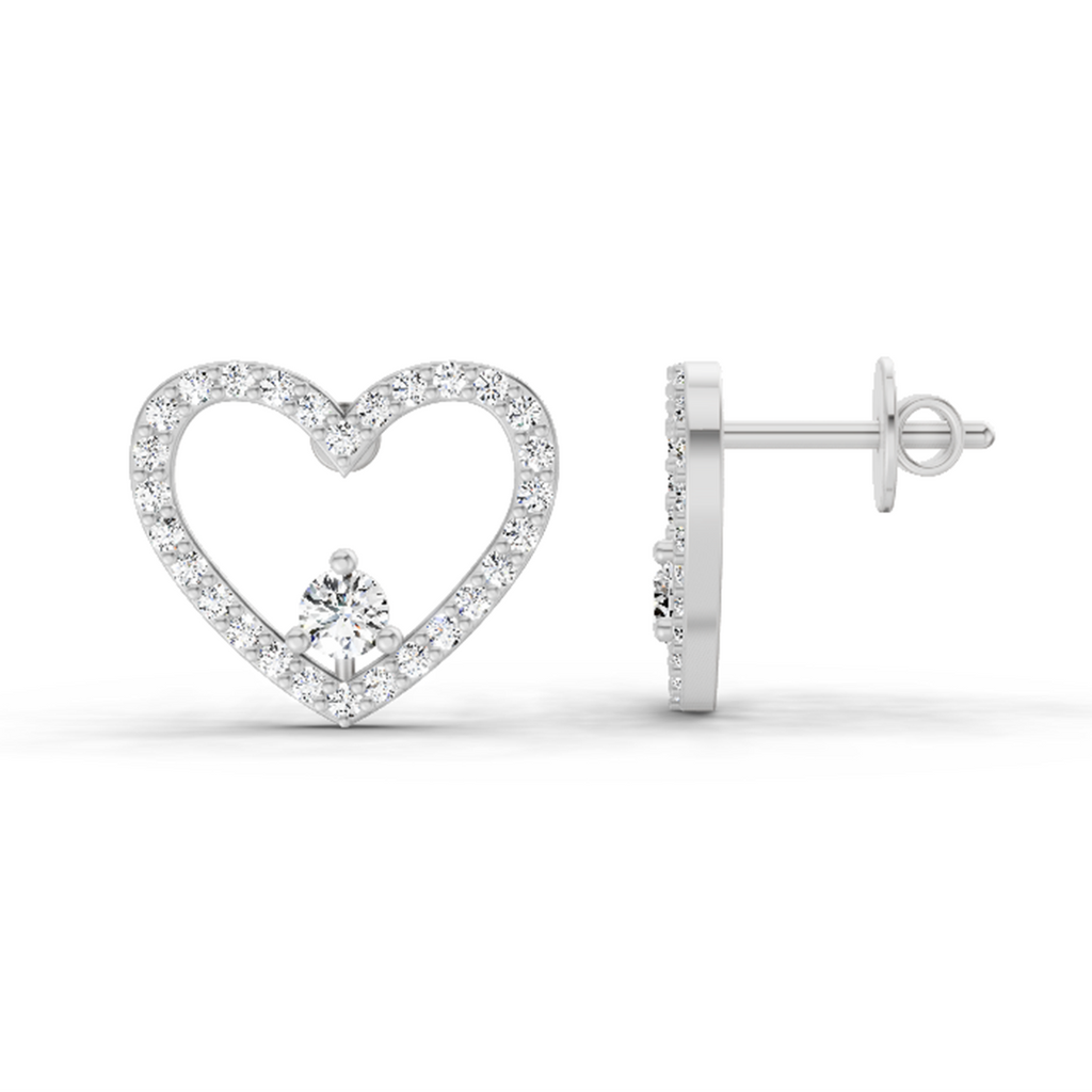 0.66 Carat Heart Halo Stud Earrings 14K - White Gold
