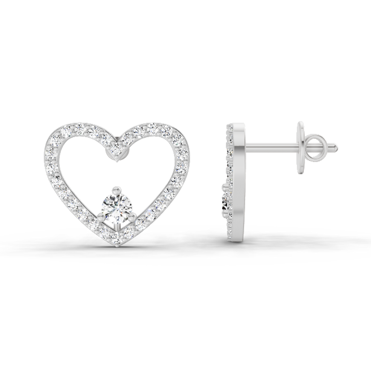 0.66 Carat Heart Halo Stud Earrings 14K - White Gold