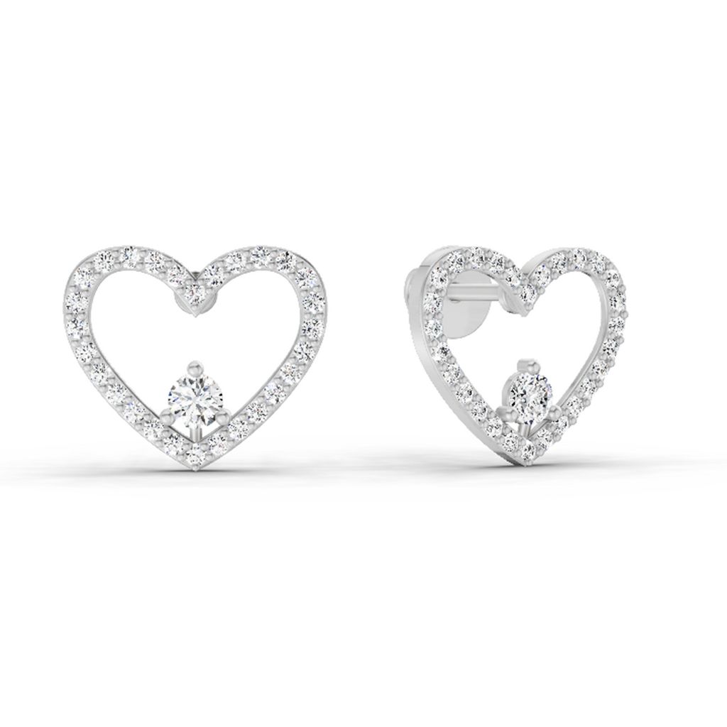 0.66 Carat Heart Halo Stud Earrings 14K - White Gold