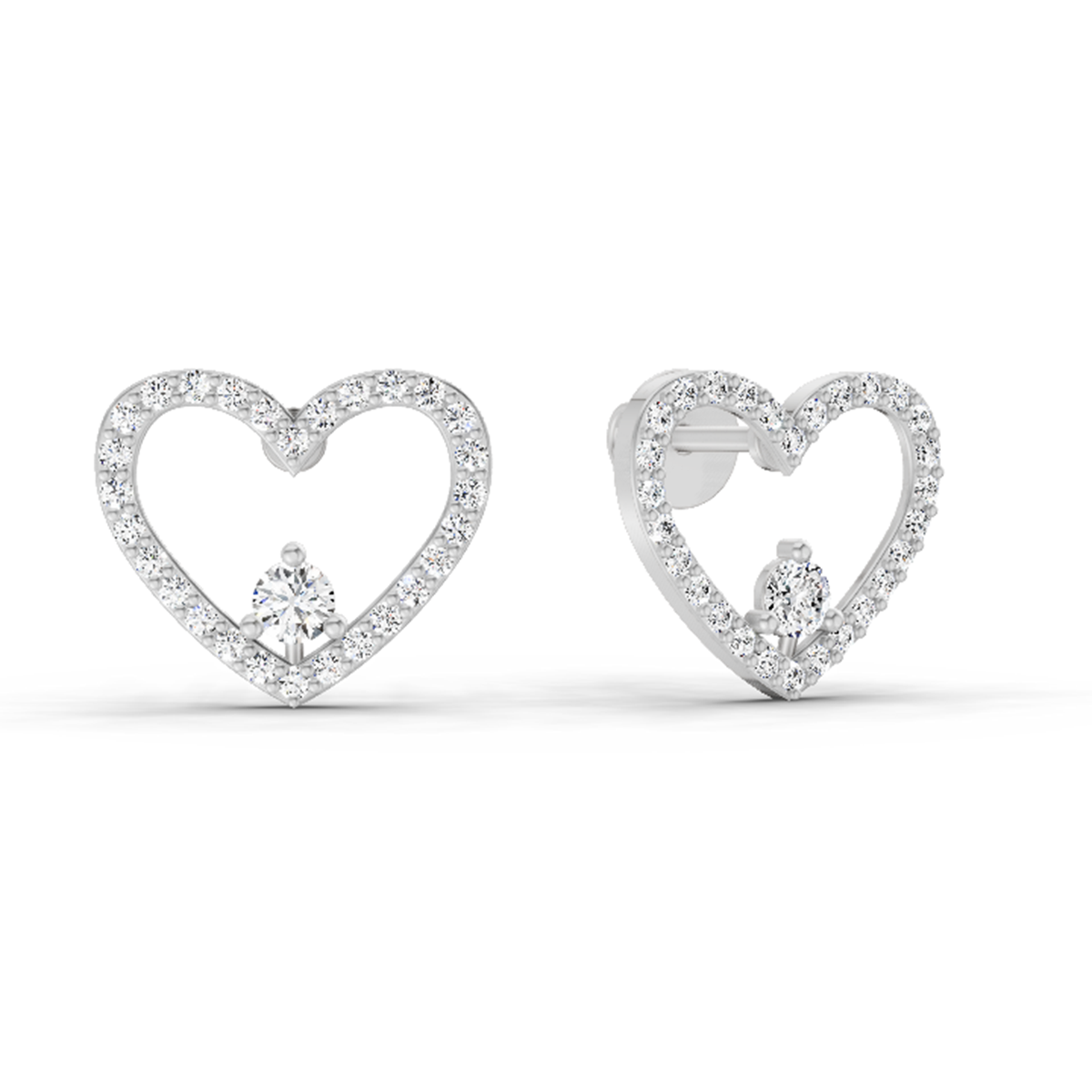 0.66 Carat Heart Halo Stud Earrings 14K - White Gold