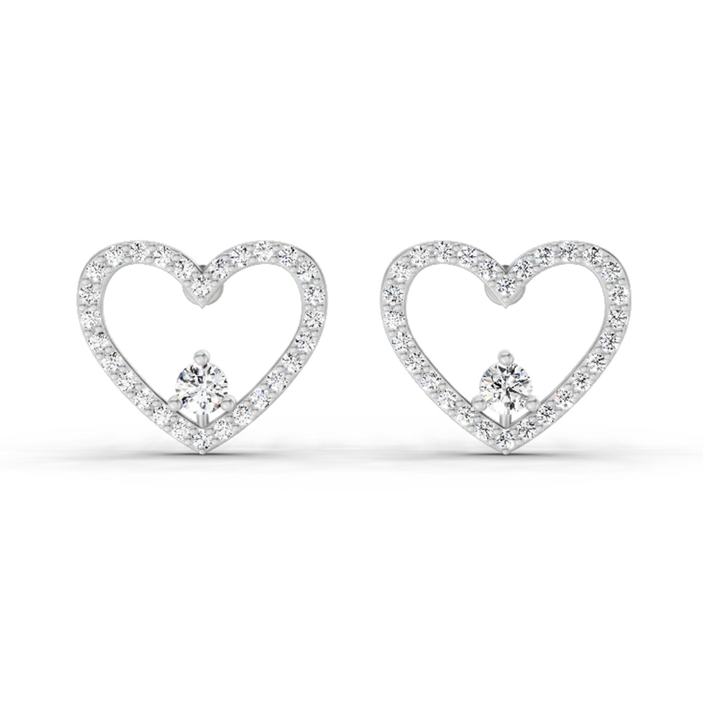 0.66 Carat Heart Halo Stud Earrings 14K - White Gold
