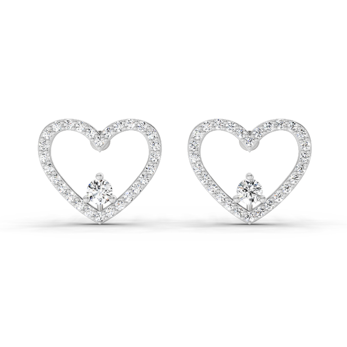 0.66 Carat Heart Halo Stud Earrings 14K - White Gold
