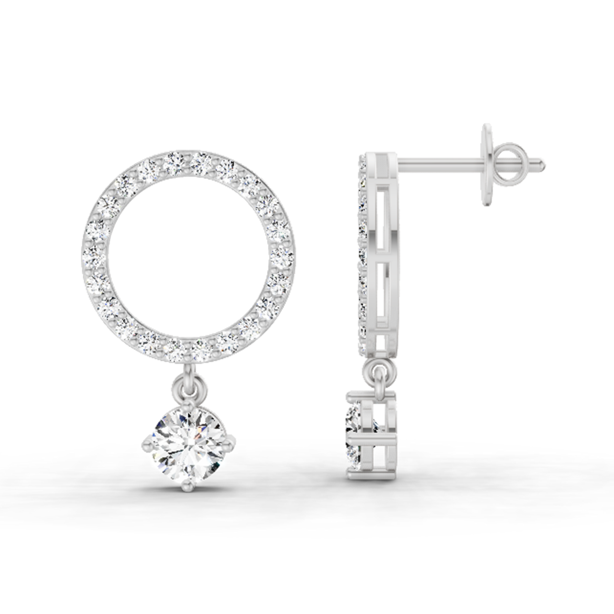 1.21 Carat Circle Drop Stud Earrings 14K - White Gold