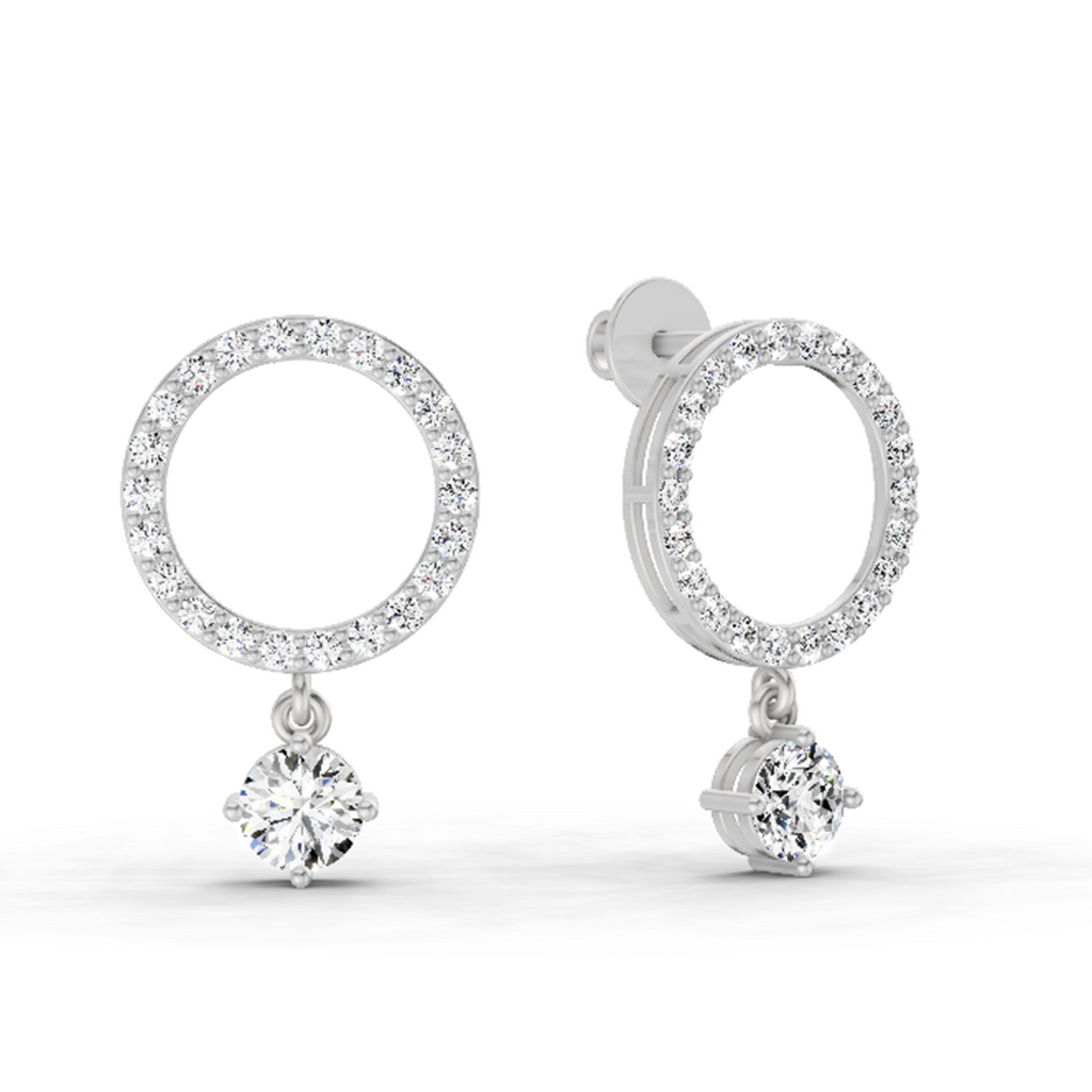 1.21 Carat Circle Drop Stud Earrings 14K - White Gold