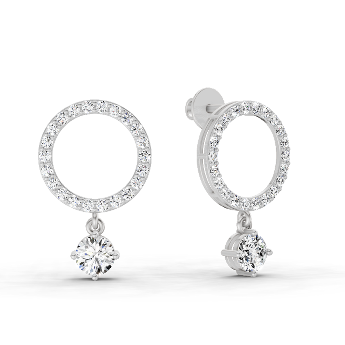 1.21 Carat Circle Drop Stud Earrings 14K - White Gold