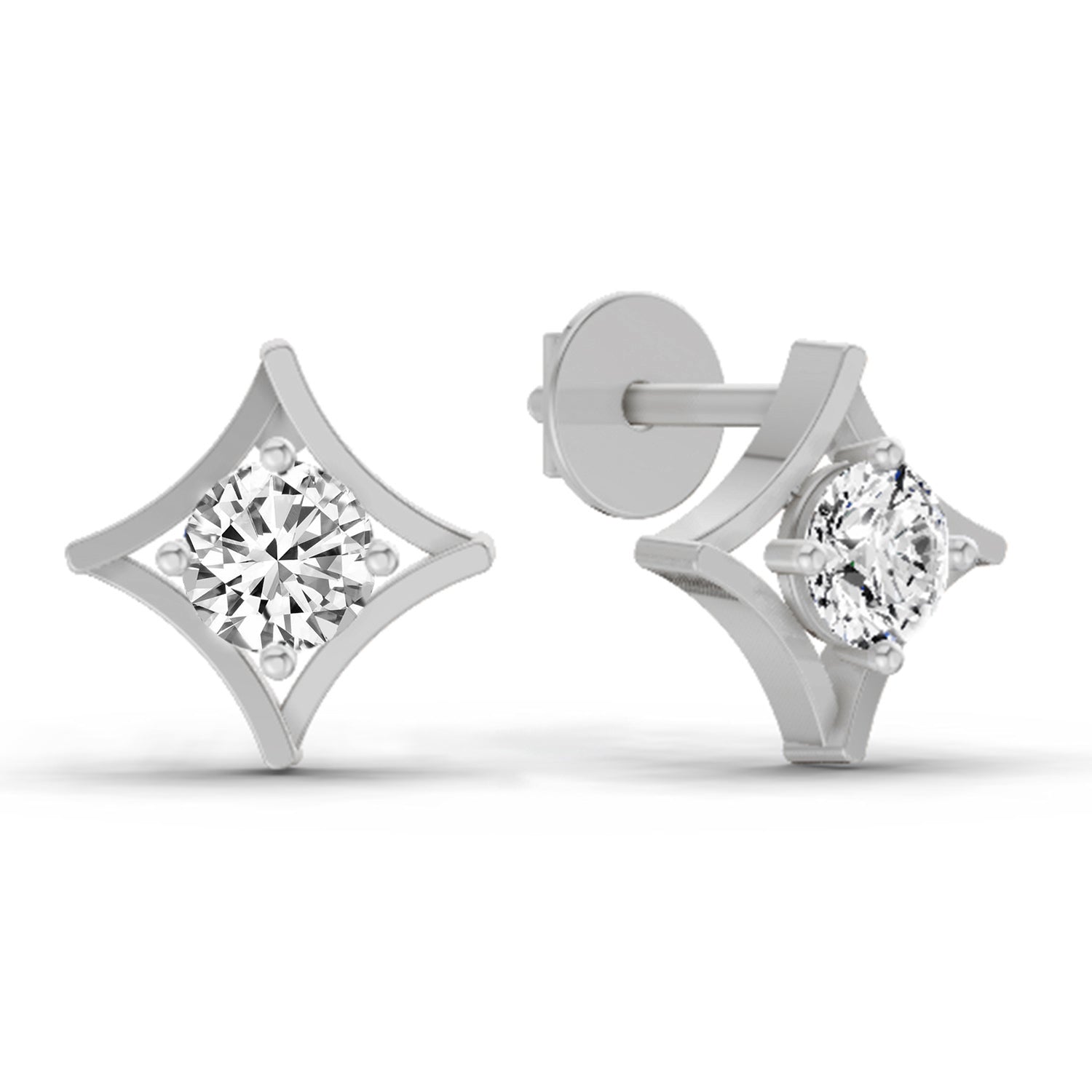 0.46 Carat Round Stud Earrings 14K - White Gold