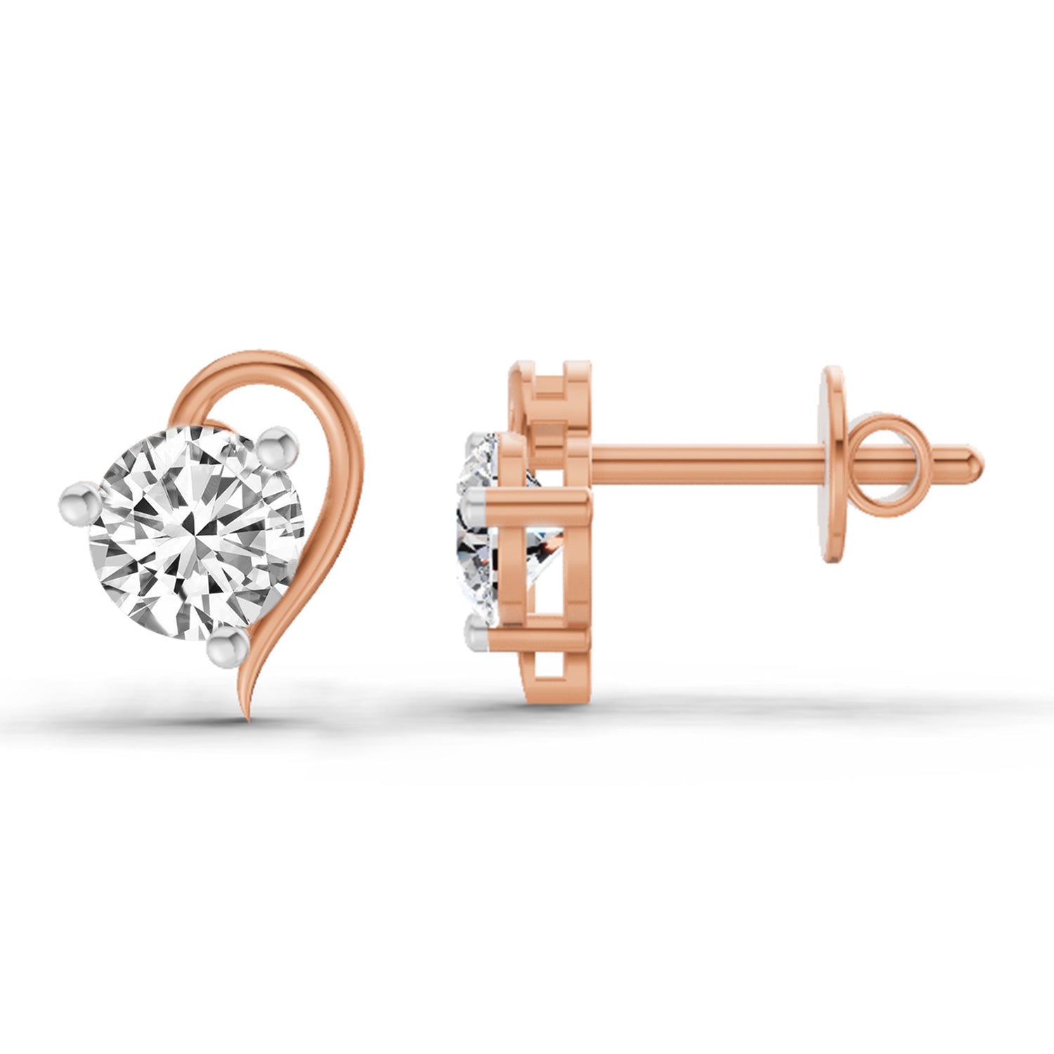 0.6 Carat Round Heart Stud Earrings 14K - Rose Gold