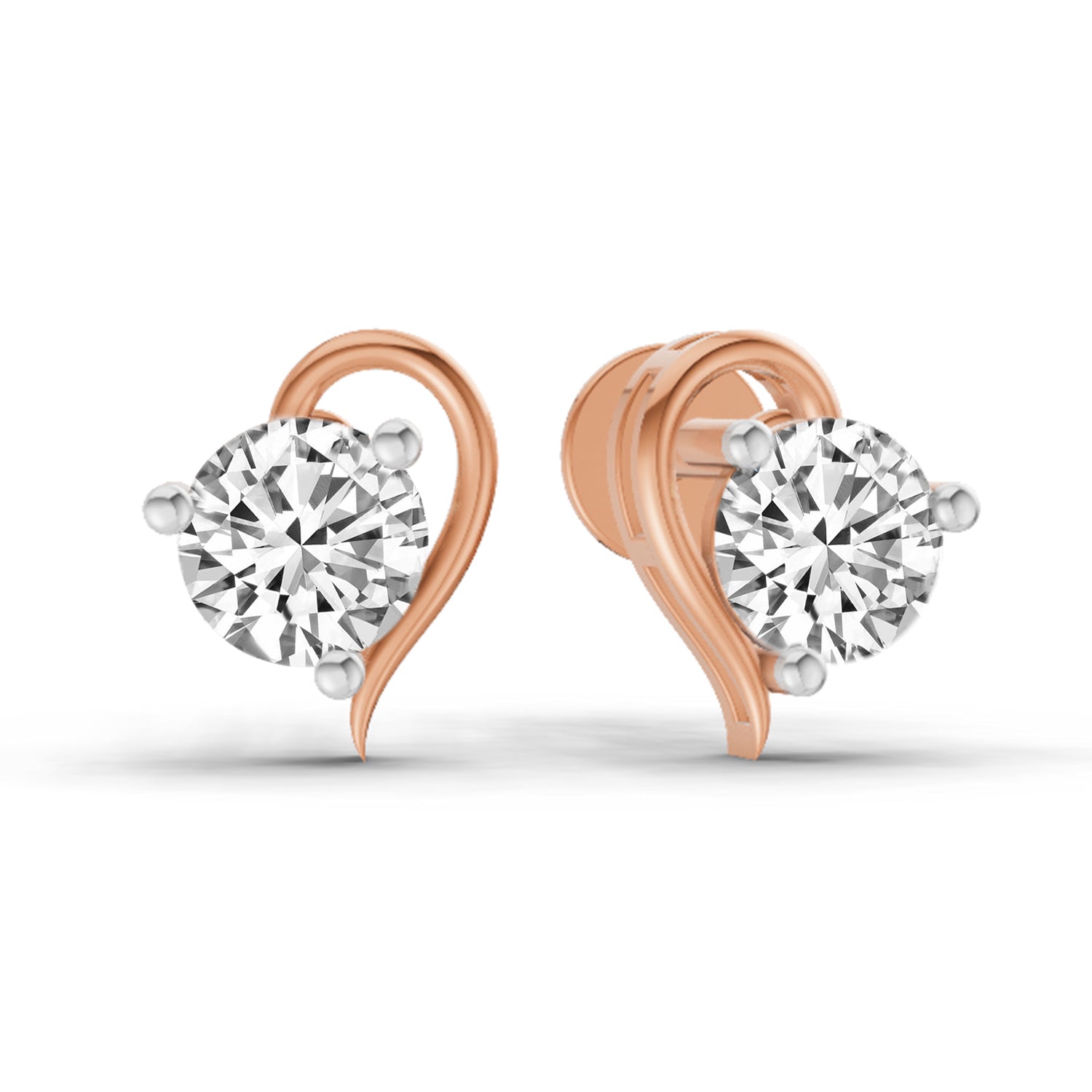 0.6 Carat Round Heart Stud Earrings 14K - Rose Gold