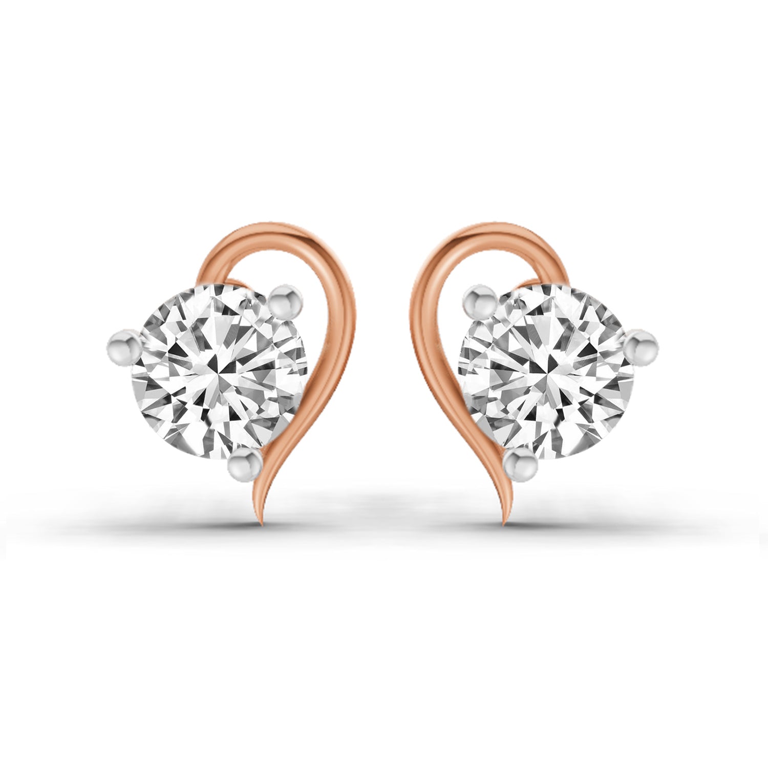 0.6 Carat Round Heart Stud Earrings 14K - Rose Gold