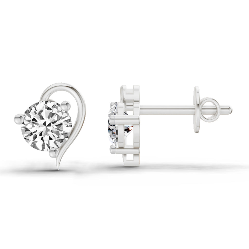 0.6 Carat Round Heart Stud Earrings 14K - White Gold