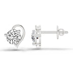 0.6 Carat Round Heart Stud Earrings 14K - White Gold