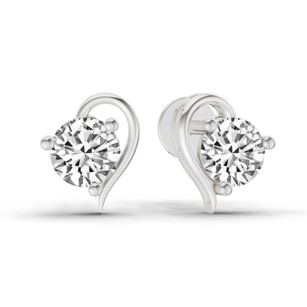 0.6 Carat Round Heart Stud Earrings 14K - White Gold
