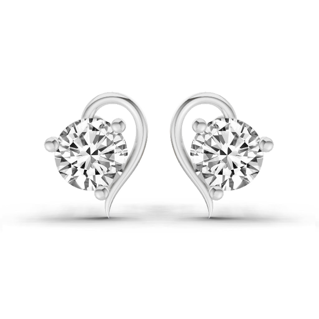 0.6 Carat Round Heart Stud Earrings 14K - White Gold