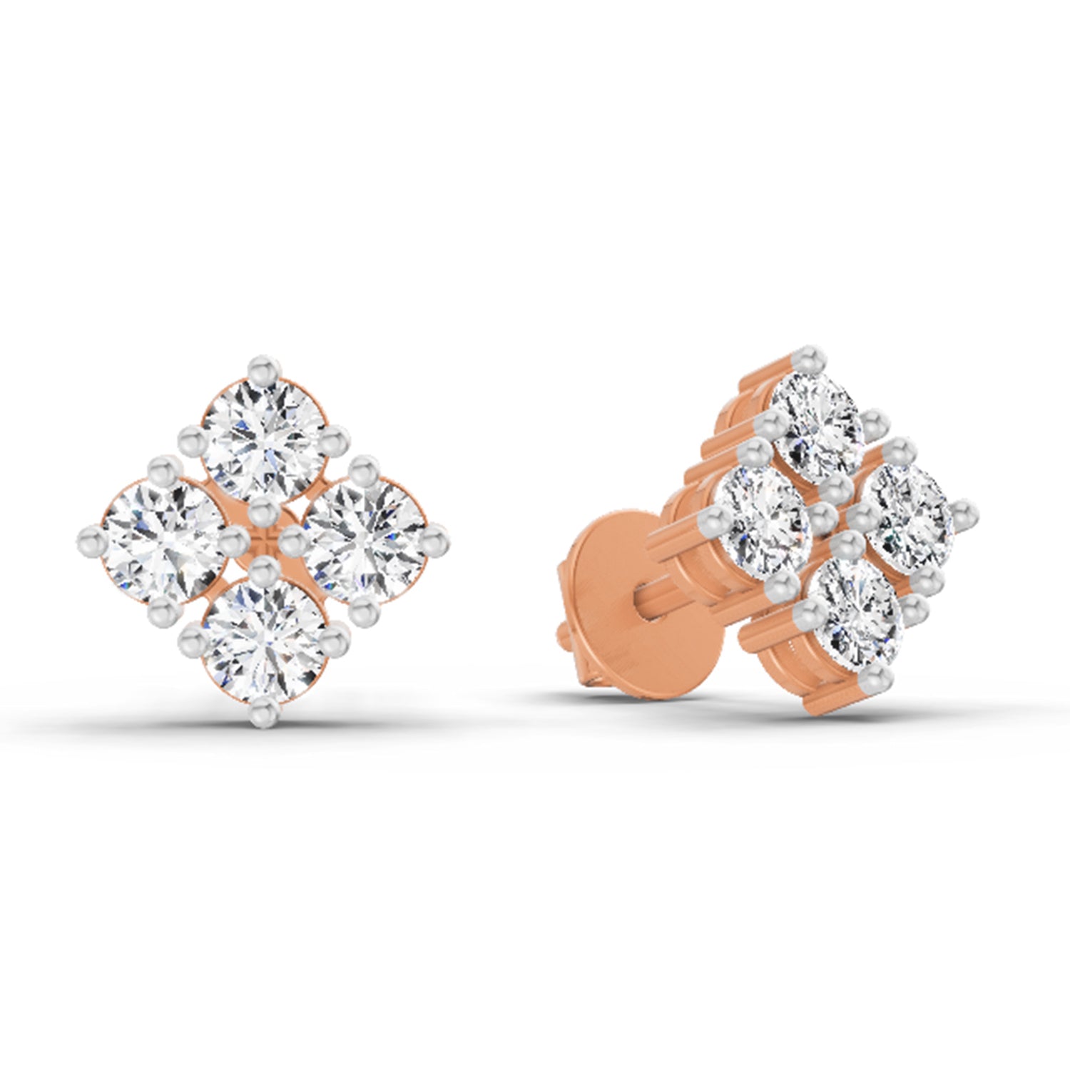 0.76 Carat Round Cluster Stud Earrings 14K - Rose Gold