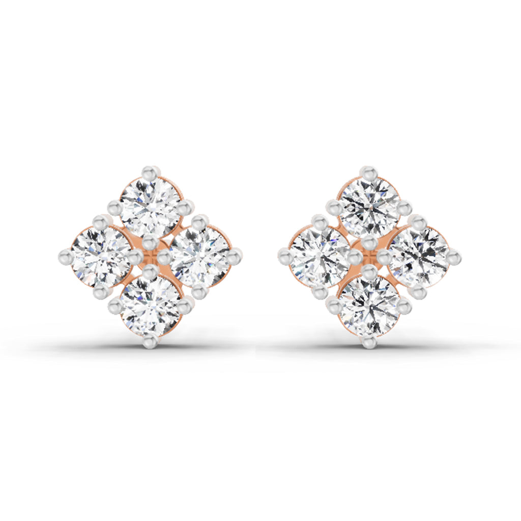 0.76 Carat Round Cluster Stud Earrings 14K - Rose Gold