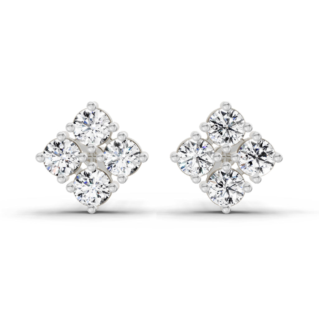 0.76 Carat Round Cluster Stud Earrings 14K - White Gold