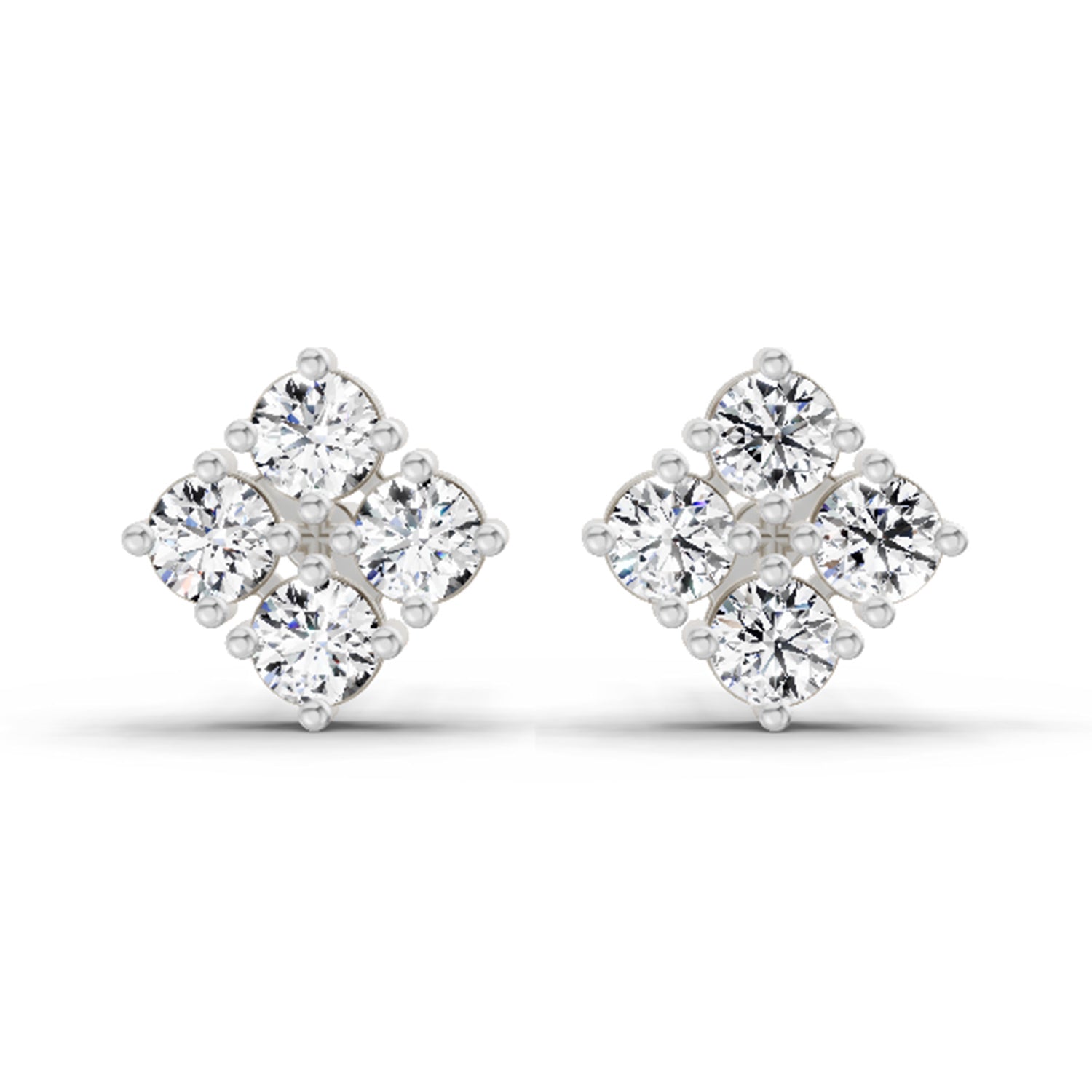 0.76 Carat Round Cluster Stud Earrings 14K - White Gold