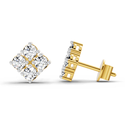 0.76 Carat Round Cluster Stud Earrings 14K