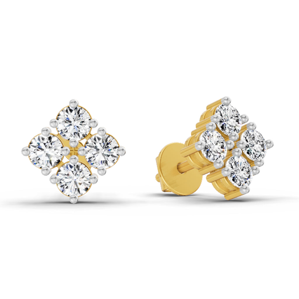 0.76 Carat Round Cluster Stud Earrings 14K