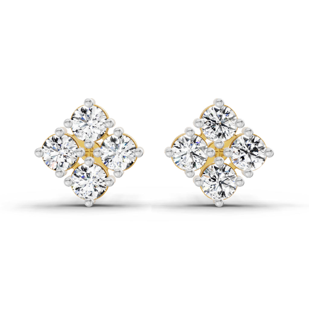 0.76 Carat Round Cluster Stud Earrings 14K