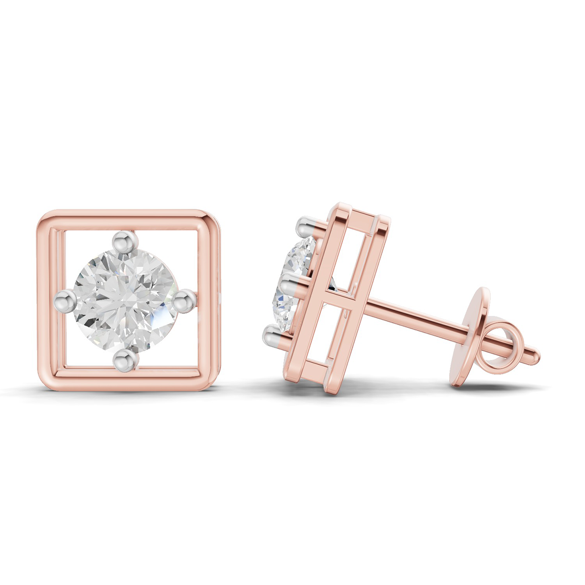 0.8 Carat Round Halo Earrings 14K - Rose Gold