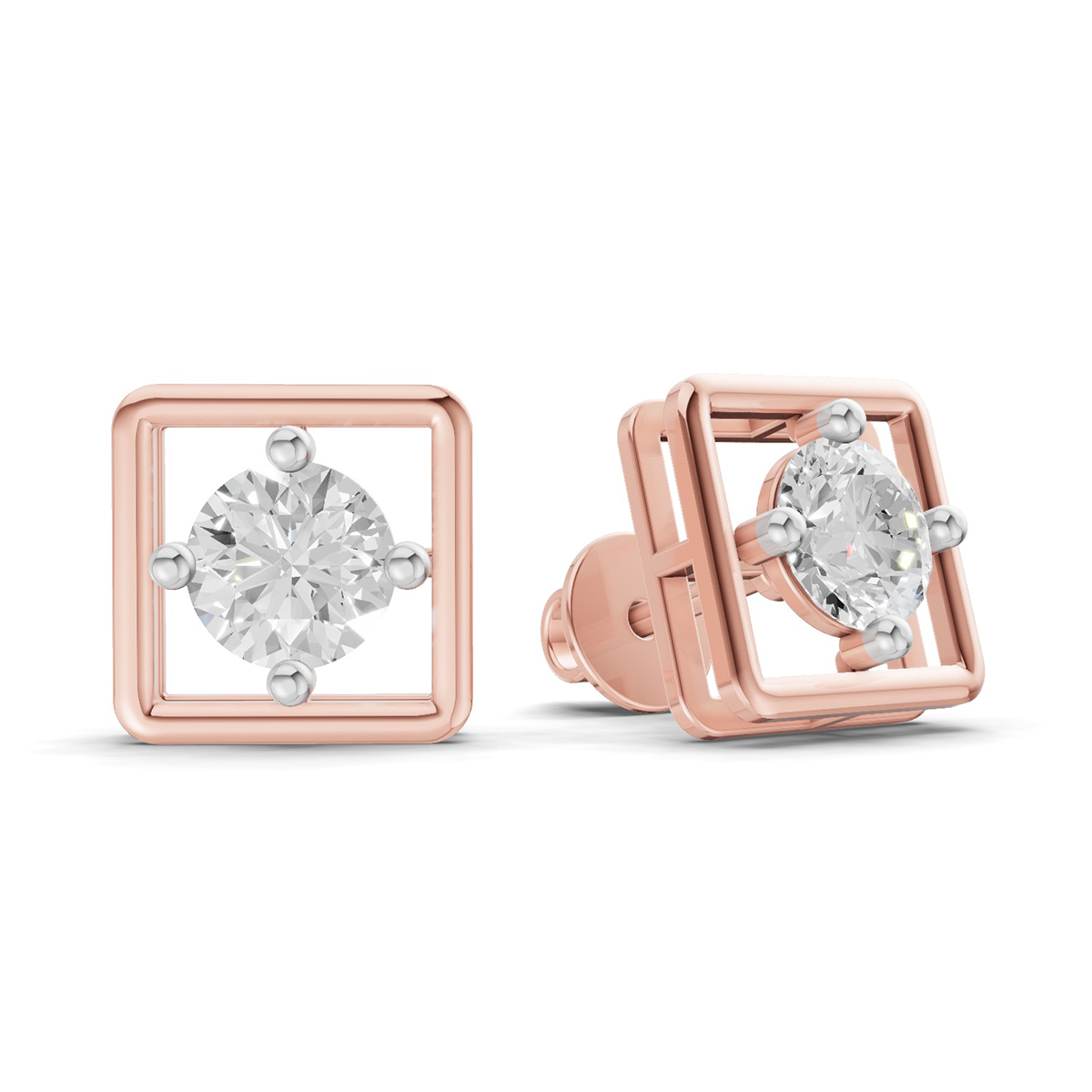 0.8 Carat Round Halo Earrings 14K - Rose Gold