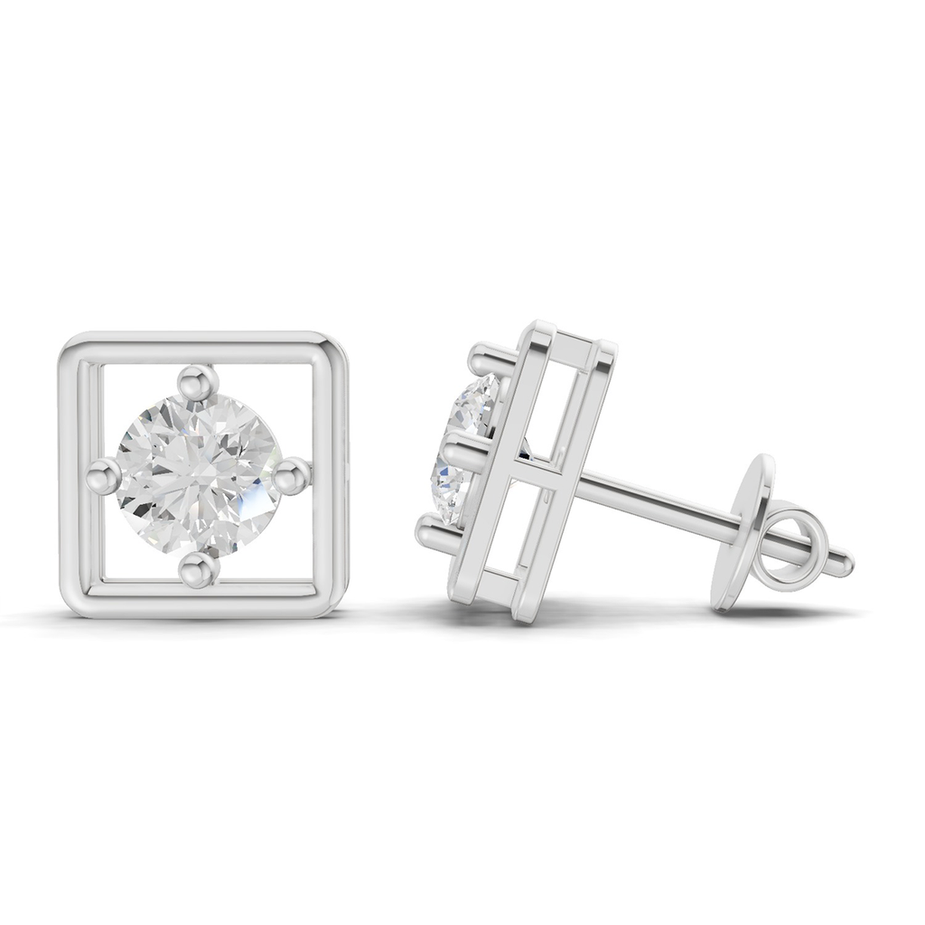 0.8 Carat Round Halo Earrings 14K - White Gold