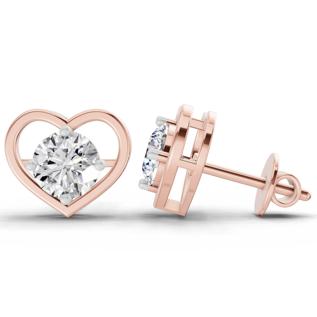 0.90 Carat Pear Shape 4 Prong Solitaire Diamond Stud Earrings 14K - Rose Gold