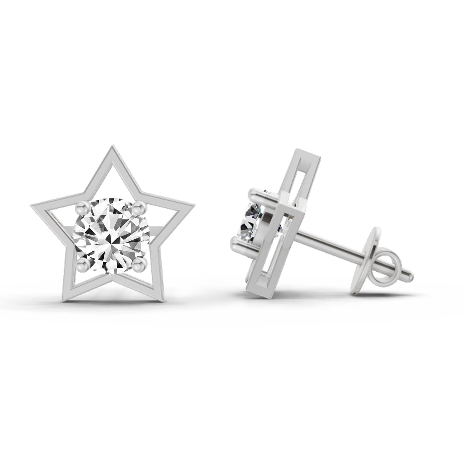 0.8 Carat Round Stud Earrings 14K - White Gold