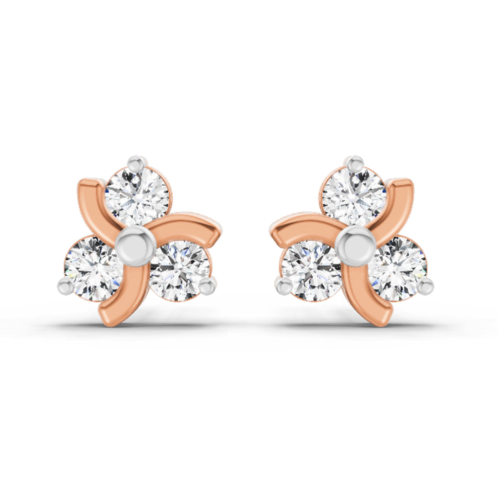0.75 Carat Round Flower Stud Earrings 14K - Rose Gold