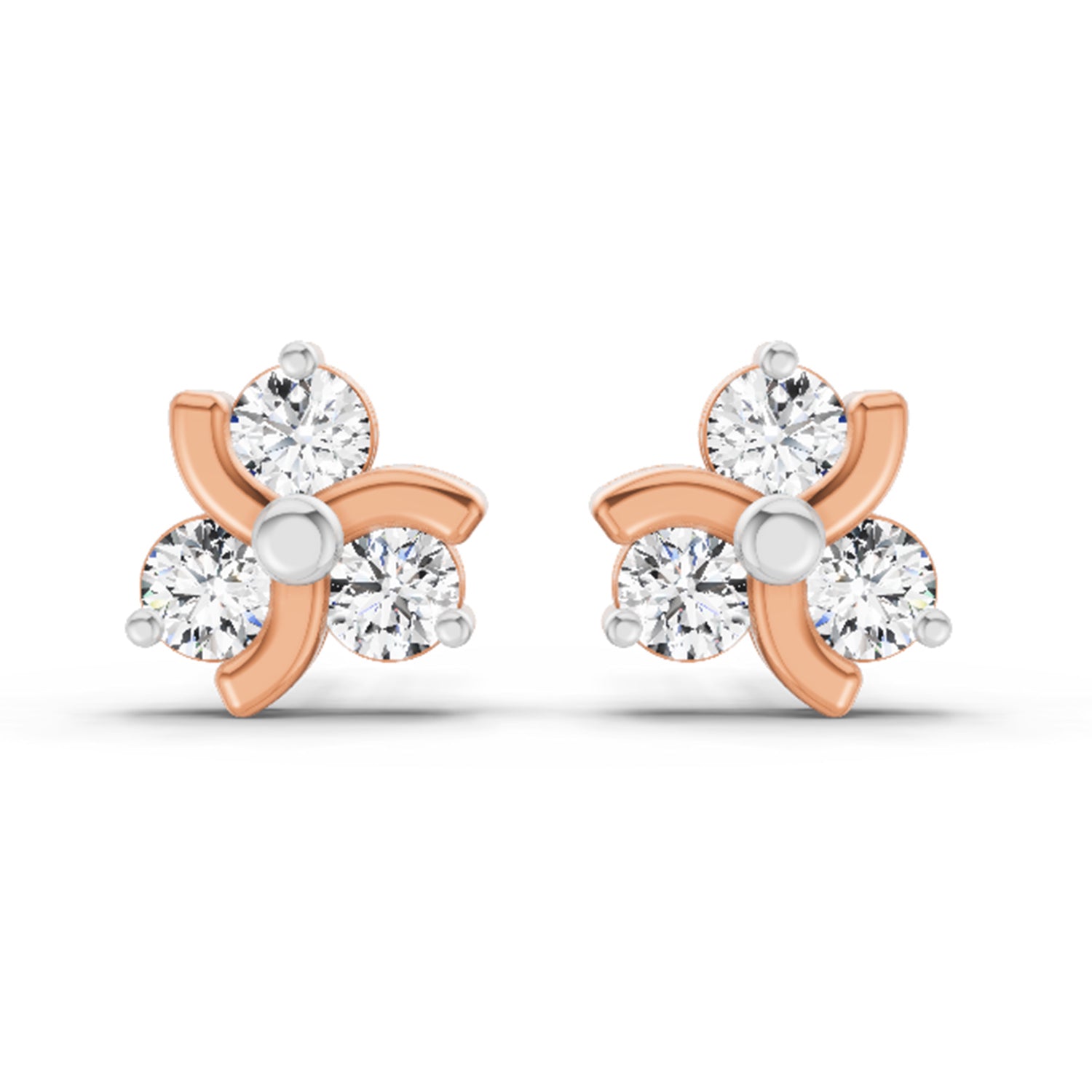 0.75 Carat Round Flower Stud Earrings 14K - Rose Gold