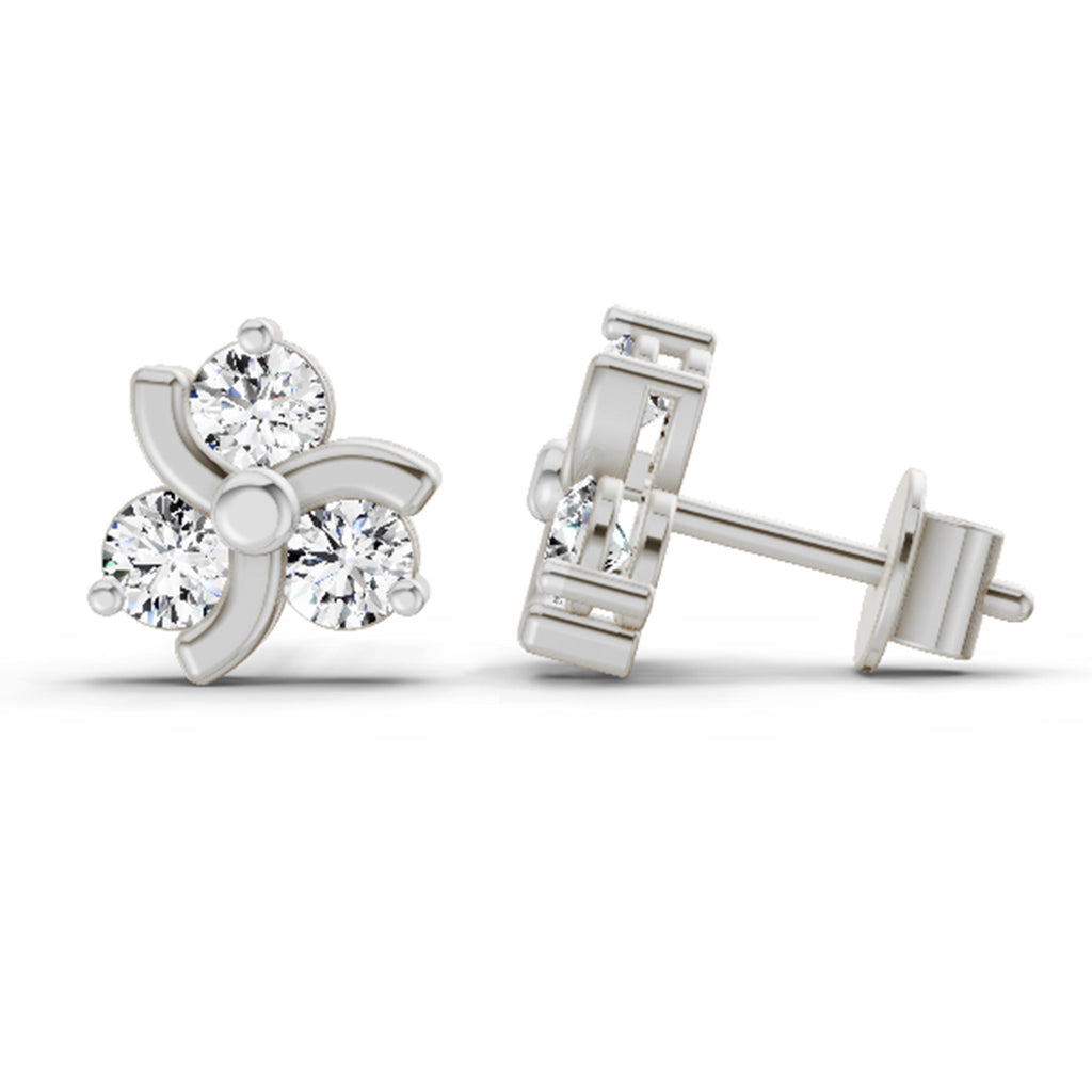 0.75 Carat Round Flower Stud Earrings 14K - White Gold