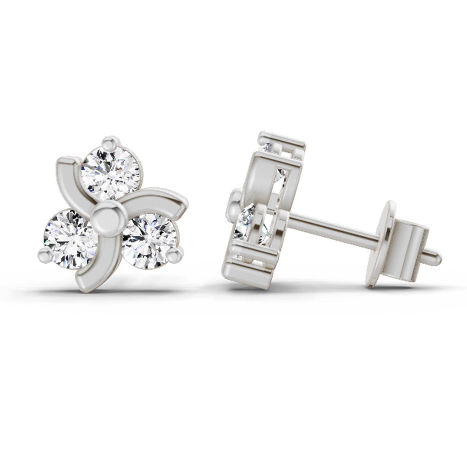 0.75 Carat Round Flower Stud Earrings 14K - White Gold