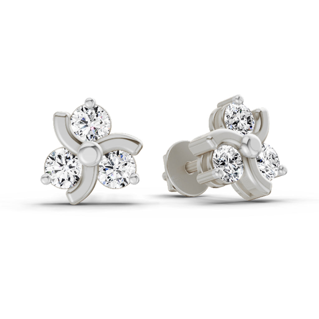 0.75 Carat Round Flower Stud Earrings 14K - White Gold