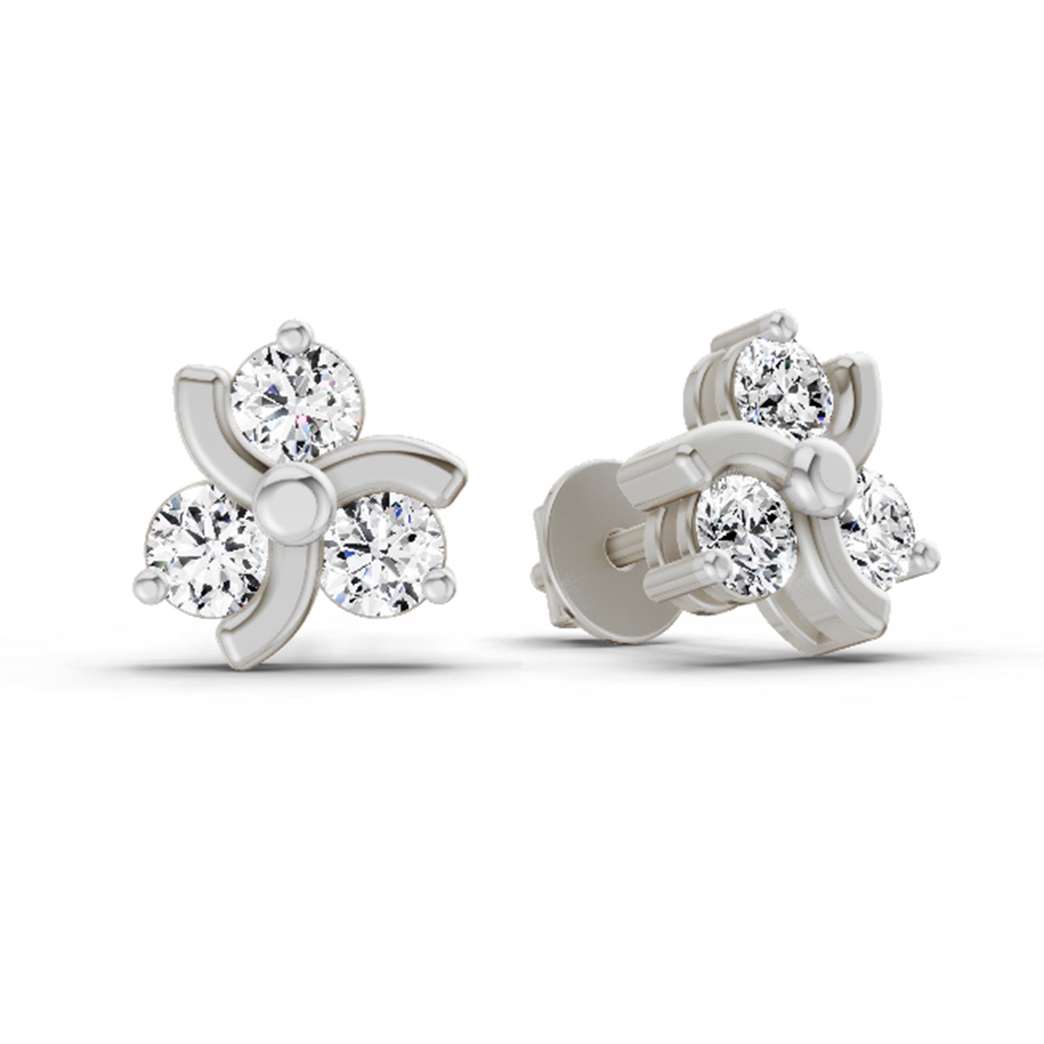 0.75 Carat Round Flower Stud Earrings 14K - White Gold