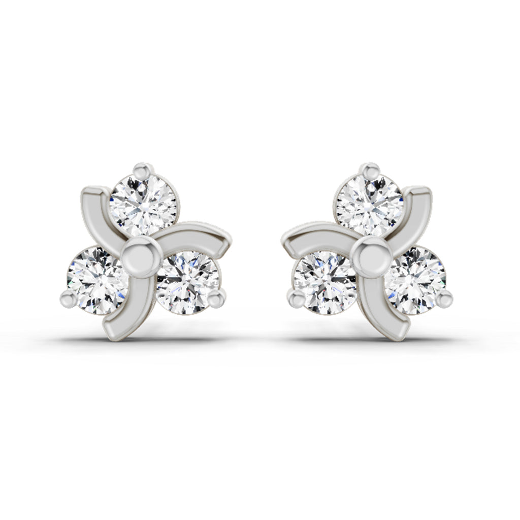 0.75 Carat Round Flower Stud Earrings 14K - White Gold