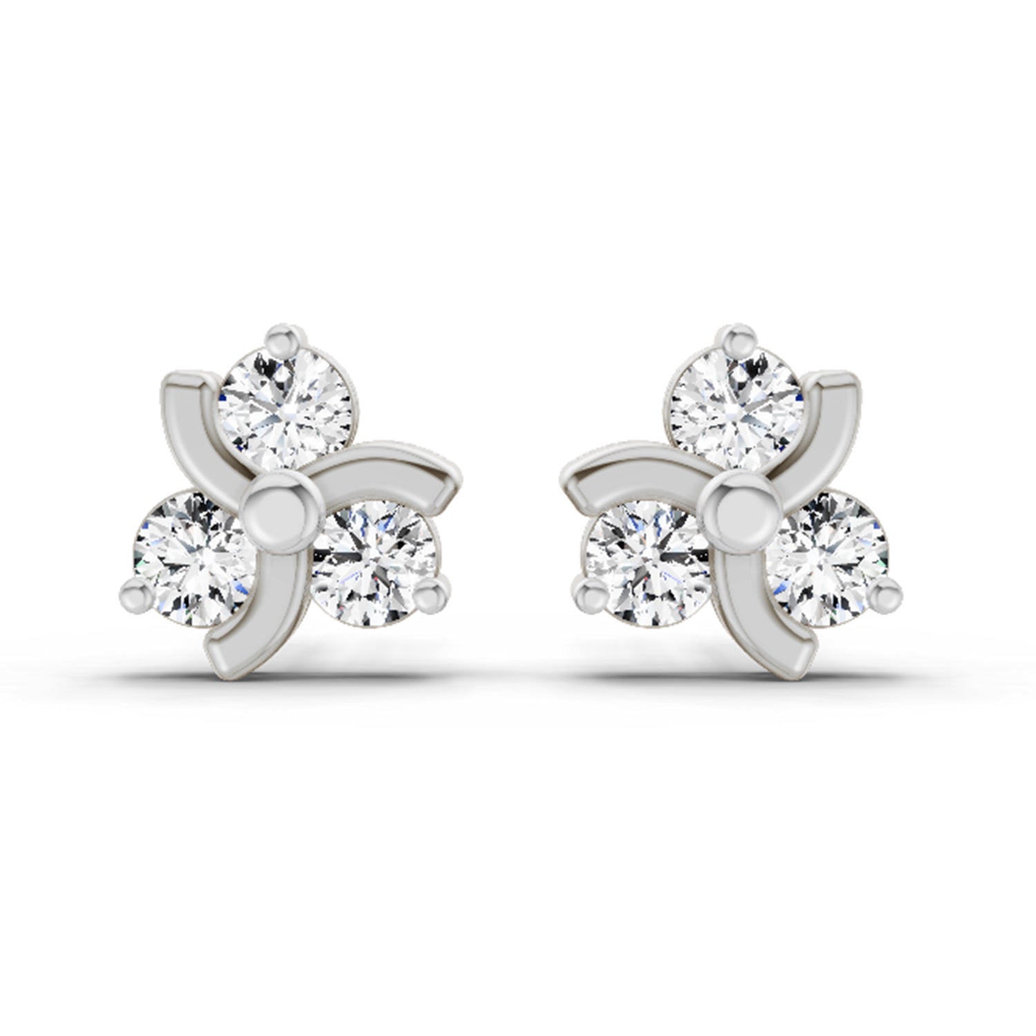 0.75 Carat Round Flower Stud Earrings 14K - White Gold