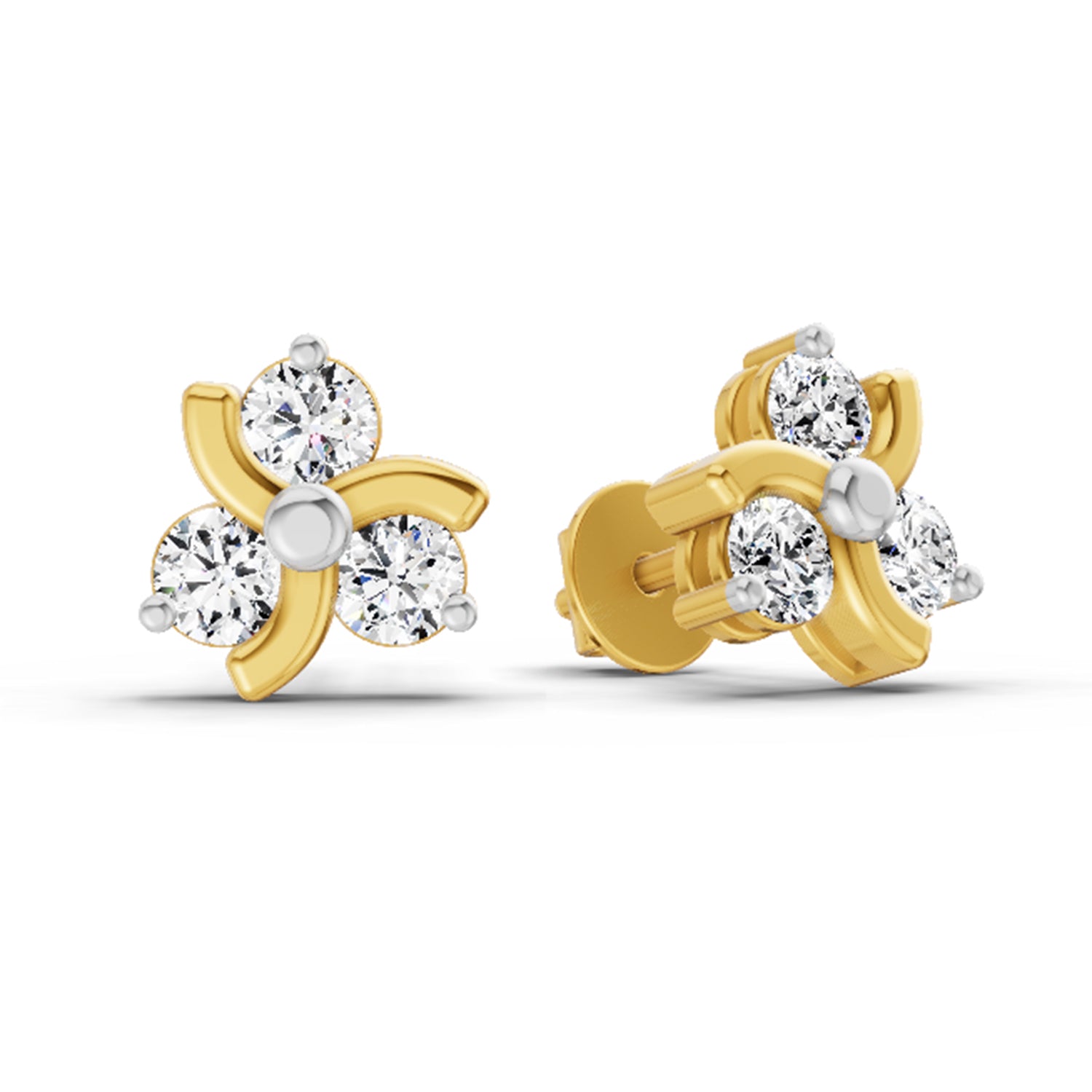 0.75 Carat Round Flower Stud Earrings 14K