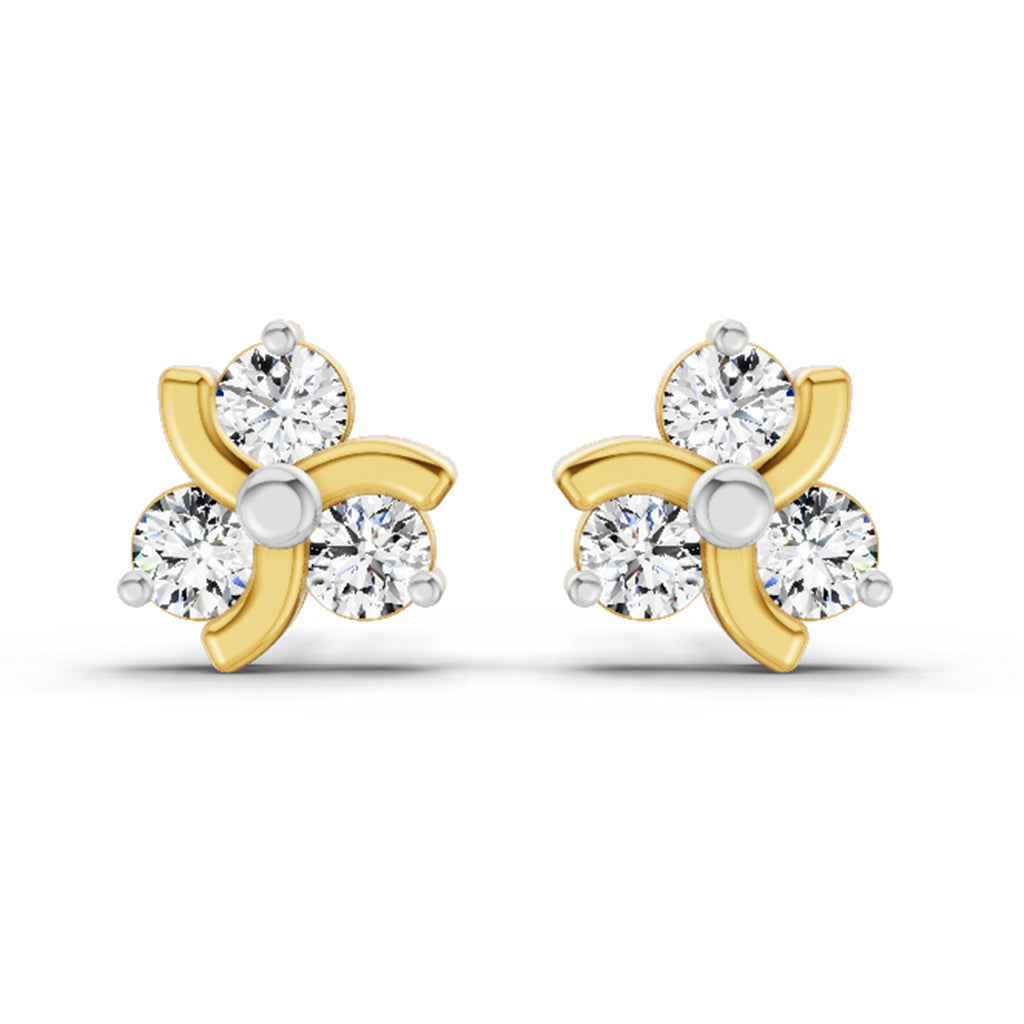 0.75 Carat Round Flower Stud Earrings 14K