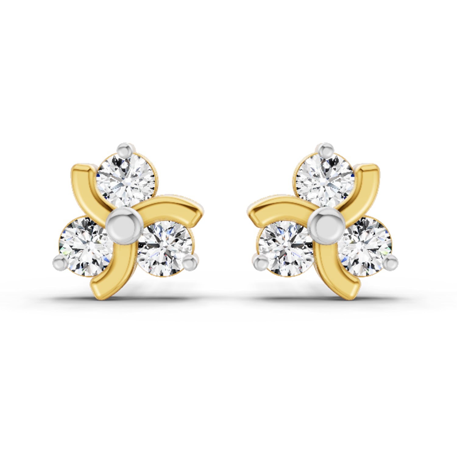0.75 Carat Round Flower Stud Earrings 14K