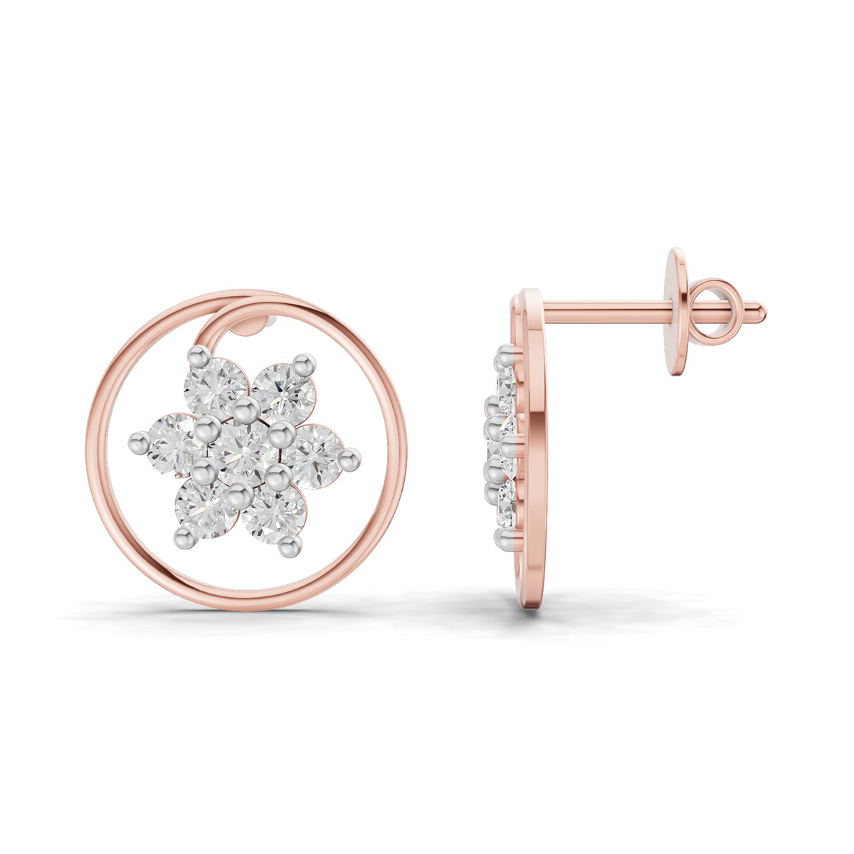 0.78 Carat Round Halo Petal Diamond Earrings 14K - Rose Gold