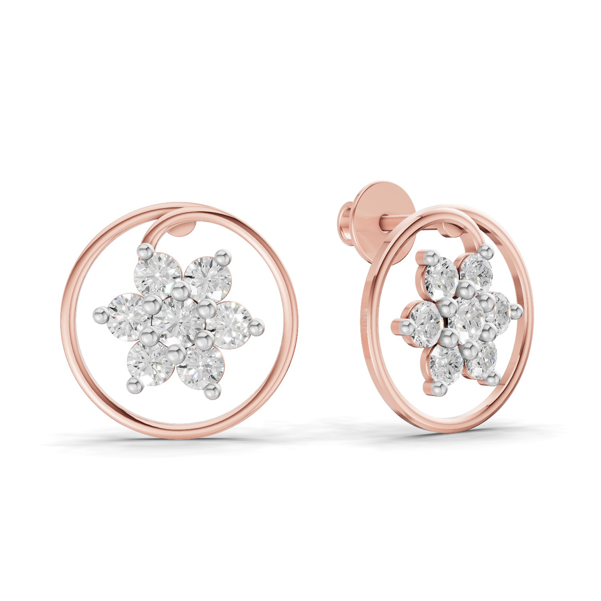 0.78 Carat Round Halo Petal Diamond Earrings 14K - Rose Gold