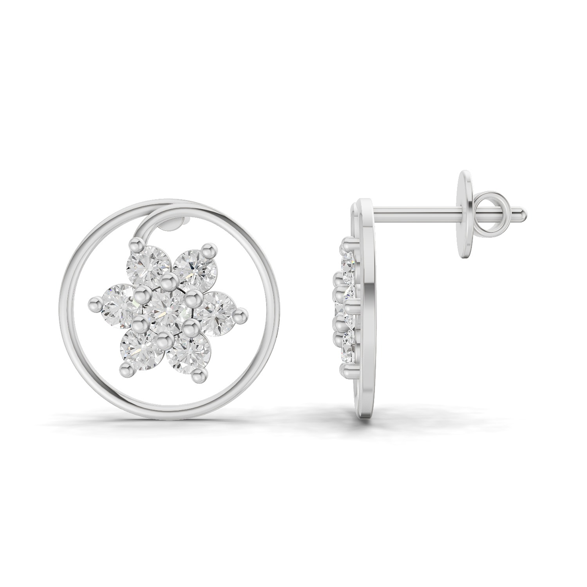0.78 Carat Round Halo Petal Diamond Earrings 14K - White Gold