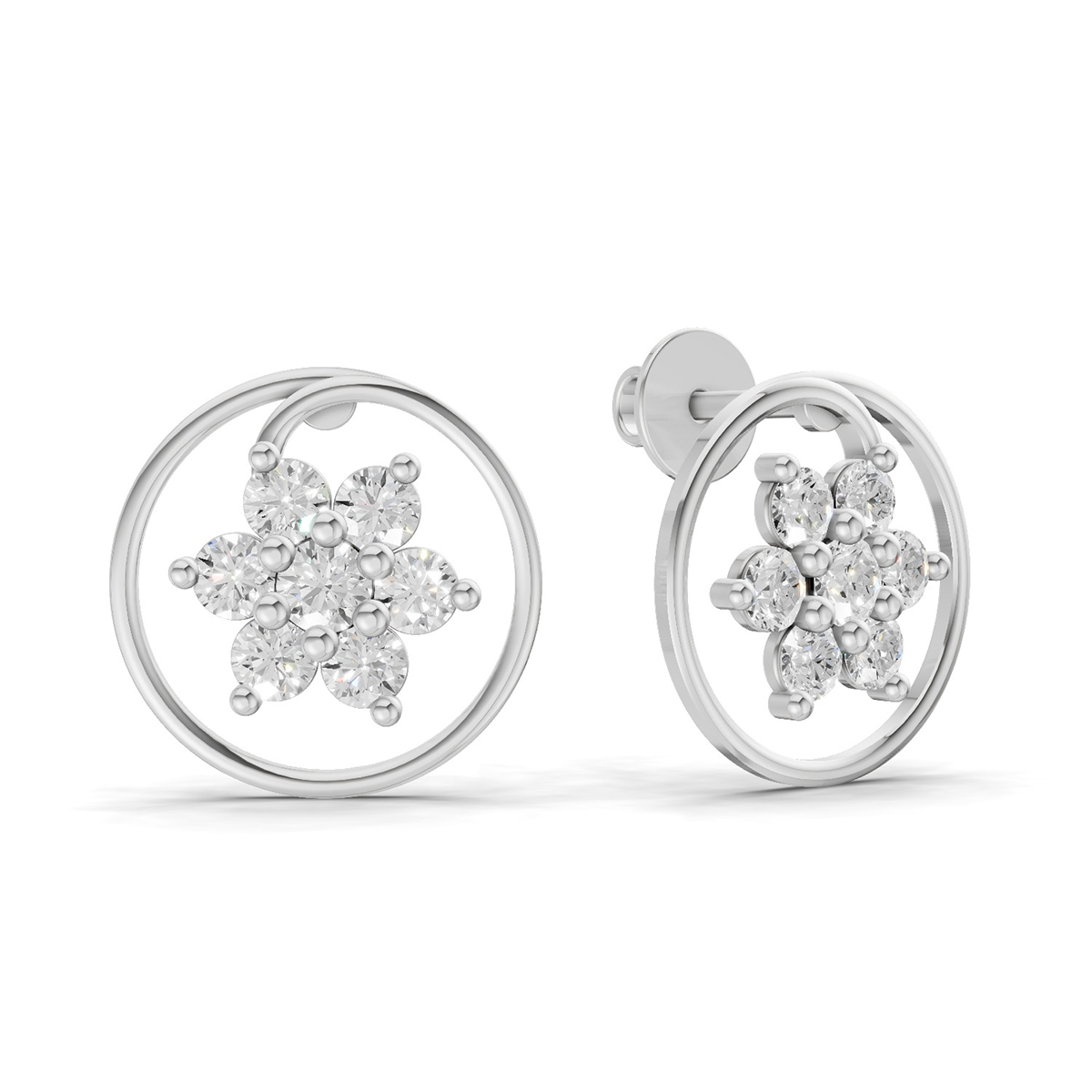 0.78 Carat Round Halo Petal Diamond Earrings 14K - White Gold